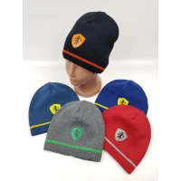 Демісезонні вязані шапки на трикотажній підкладці для хлопців, р.48-50 (Польша)