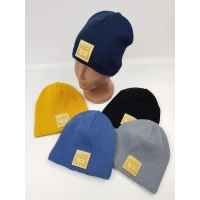 Демісезонні вязані шапки на трикотажній підкладці для хлопців, р.48-50 (Польша)