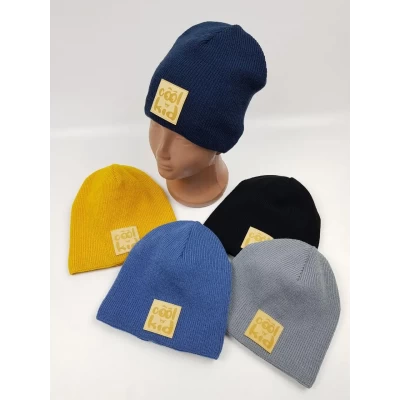 Демісезонні вязані шапки на трикотажній підкладці для хлопців, р.48-50 (Польша)