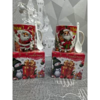 Керамическая чашка(350мл) с ложкой*Дед Мороз*