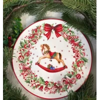 Керамическая тарелка(20см) С Рождественским рисунком и символом  года Лошадка