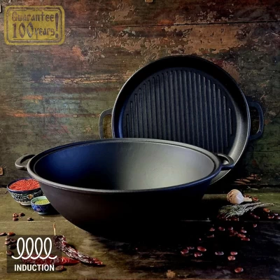 Казан чугунный узбекский 18 л WOK с крышкой сковородой-гриль "Наша Майстерня" Казан чугунный узбекский 18 л WOK с крышкой сковородой-гриль "Наша Майстерня"