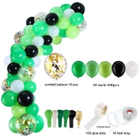 Арка гирлянда из воздушных шаров "Зелёные, чёрный, белый", 113 шт