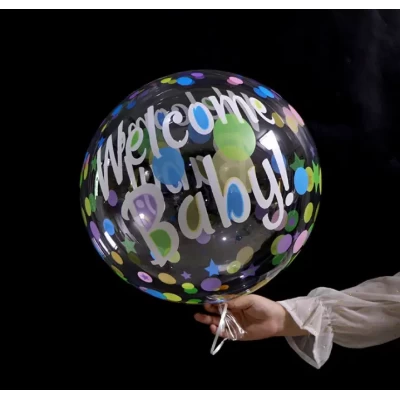 Шар баблс с рисунком "Welcome baby шарики" 45 см