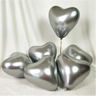 Шары воздушные сердца 12" хром серебро (50 шт/уп), Китай