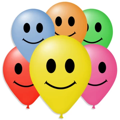 Воздушные шарики пастель шелкография Смайлики 10" (25 см), В упаковке ассорти 100 штук