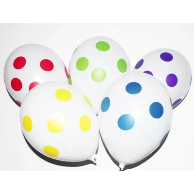 Воздушные шарики Полька белая шелкография 12" (30 см) Gemar, В упаковке 100 штук