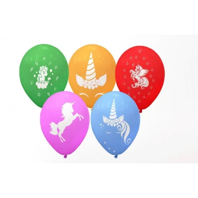 Воздушные шарики пастель шелкография Единорог 10" (25 см), В упаковке ассорти 100 штук