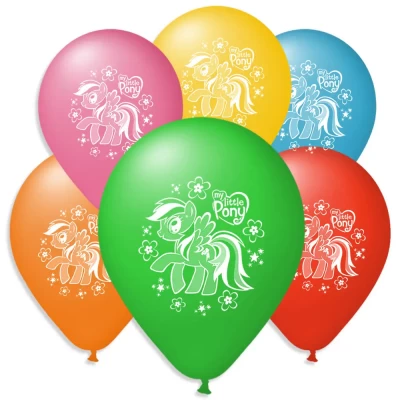 Воздушные шарики пастель шелкография Пони 10" (25 см), В упаковке ассорти 100 штук