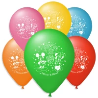 Воздушные шарики пастель шелкография Микки и Мини маус 10" (25 см), В упаковке ассорти 100 штук