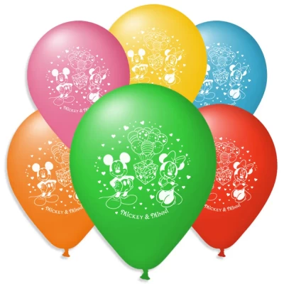 Воздушные шарики пастель шелкография Микки и Мини маус 10" (25 см), В упаковке ассорти 100 штук