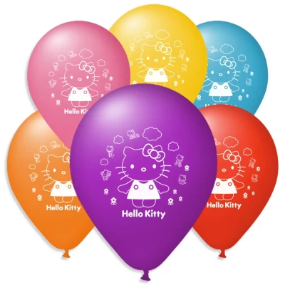 Воздушные шарики пастель шелкография Китти 10" (25 см), В упаковке ассорти 100 штук