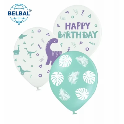 Воздушные шарики "Happy Birthday dino" 12" (30 см) ТМ Sharoff, В упаковке  25 штук