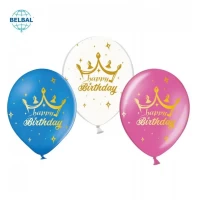 Воздушные шары Happy Birthday корона микс, 25 шт/уп ТМ Sharoff 