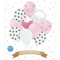 Набор шаров "Спящая кошечка", белый, розовый, браш 10 шт ТМ Sharoff 