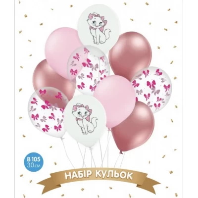 Набор шаров "Кошечка Мэри", белый, розовый, хром 10 шт ТМ Sharoff