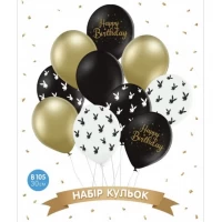 Набор шаров "Happy Birthday, playboy", чёрный, белый, золотой, хром 10 шт ТМ Sharoff  