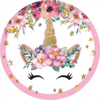 Тарелки бумажные одноразовые "Единорог в цветах" 18 см. 10 шт./уп