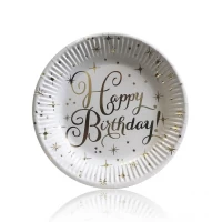 Тарелки бумажные одноразовые детские "Happy Birthday золото" 18 см,10 шт 
