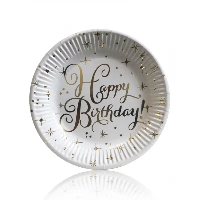 Тарелки бумажные одноразовые детские "Happy Birthday золото" 18 см,10 шт Тарелки бумажные одноразовые детские "Happy Birthday золото" 18 см,10 шт