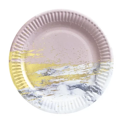 Тарелки бумажные одноразовые "Розовый мрамор с золотом" 18 см,10 шт Тарелки бумажные одноразовые "Розовый мрамор с золотом" 18 см,10 шт