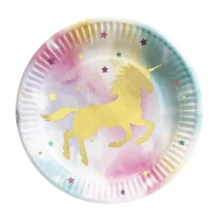 Тарелки бумажные одноразовые "Единорог золото" 18 см,10 шт