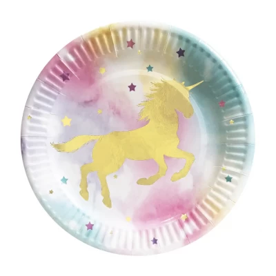 Тарелки бумажные одноразовые "Единорог золото" 18 см,10 шт Тарелки бумажные одноразовые "Единорог золото" 18 см,10 шт