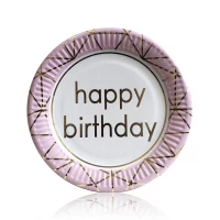 Тарелки бумажные одноразовые "Happy Birthday" розовые 18 см,10 шт  