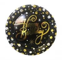 Тарелки бумажные одноразовые "Happy Birthday" золото на черном 18 см,10 шт