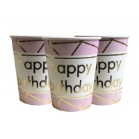 Стаканчики бумажные одноразовые "Happy Birthday" розовые ,10 шт  