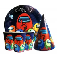 Набор для детского дня рождения "Амонг Ас" Тарелки -10 шт Стаканчики - 10 шт Колпачки - 10 шт 