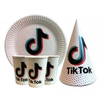 Набор для детского дня рождения "Тик Ток Тарелки -10 шт Стаканчики - 10 шт Колпачки - 10 шт  