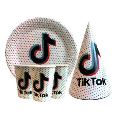 Набор для детского дня рождения "Тик Ток Тарелки -10 шт Стаканчики - 10 шт Колпачки - 10 шт Набор для детского дня рождения "Тик Ток Тарелки -10 шт Стаканчики - 10 шт Колпачки - 10 шт