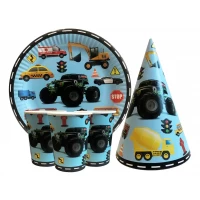 Набор для детского дня рождения "Машинки" Тарелки -10 шт Стаканчики - 10 шт Колпачки - 10 шт