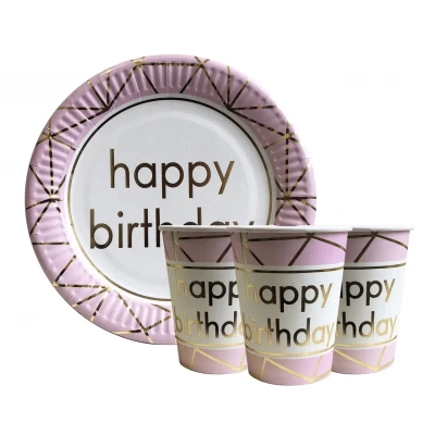 Набор одноразовой посуды "Happy Birthday розовые" Тарелки -10 шт Стаканчики - 10 шт Набор одноразовой посуды "Happy Birthday розовые" Тарелки -10 шт Стаканчики - 10 шт