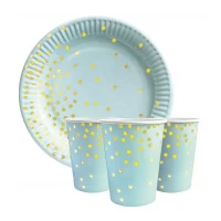 Набор одноразовой посуды " Конфетти на голубом " Тарелки -10 шт Стаканчики - 10 шт  