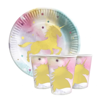 Набор одноразовой посуды "Единорог золото" Тарелки -10 шт Стаканчики - 10 шт Набор одноразовой посуды "Единорог золото" Тарелки -10 шт Стаканчики - 10 шт