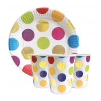 Набор одноразовой посуды " Горох цветной " Тарелки -10 шт Стаканчики - 10 шт  