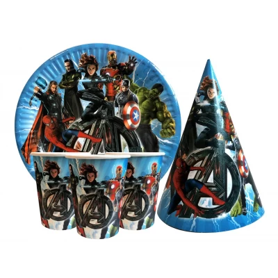 Набор для детского дня рождения " Мстители " Тарелки -10 шт Стаканчики - 10 шт Колпачки - 10 шт Набор для детского дня рождения " Мстители " Тарелки -10 шт Стаканчики - 10 шт Колпачки - 10 шт
