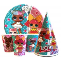 Набор для детского дня рождения " Куклы Лол " Тарелки -10 шт Стаканчики - 10 шт Колпачки - 10шт 