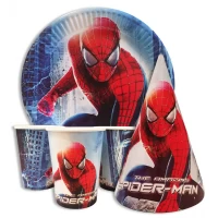 Набор для детского дня рождения " Человек паук " Тарелки -10 шт Стаканчики - 10 шт Колпачки - 10 шт 