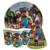 Набор для детского дня рождения " Майнкрафт " Тарелки -10 шт Стаканчики - 10 шт Колпачки - 10 шт 
