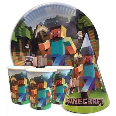 Набор для детского дня рождения " Майнкрафт " Тарелки -10 шт Стаканчики - 10 шт Колпачки - 10 шт Набор для детского дня рождения " Майнкрафт " Тарелки -10 шт Стаканчики - 10 шт Колпачки - 10 шт