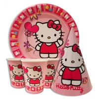 Набор для детского дня рождения " Китти " Тарелки -10 шт Стаканчики - 10 шт Колпачки - 10 шт