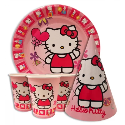Набор для детского дня рождения " Китти " Тарелки -10 шт Стаканчики - 10 шт Колпачки - 10 шт Набор для детского дня рождения " Китти " Тарелки -10 шт Стаканчики - 10 шт Колпачки - 10 шт