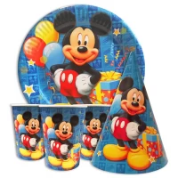 Набор для детского дня рождения " Микки Маус синий " Тарелки -10 шт Стаканчики - 10 шт Колпачки - 10 шт 