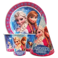 Набор для детского дня рождения " Холодное сердце " Тарелки -10 шт Стаканчики - 10 шт Колпачки - 10 шт 