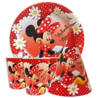 Набор для детского дня рождения " Минни Маус в ромашках " Тарелки -10 шт Стаканчики - 10 шт Колпачки - 10 шт 