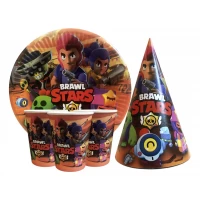 Набор для детского дня рождения "Бравл старс" Тарелки -10 шт Стаканчики - 10 шт Колпачки - 10 шт 