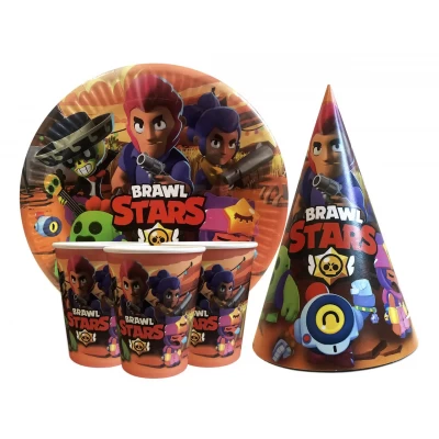 Набор для детского дня рождения "Бравл старс" Тарелки -10 шт Стаканчики - 10 шт Колпачки - 10 шт Набор для детского дня рождения "Бравл старс" Тарелки -10 шт Стаканчики - 10 шт Колпачки - 10 шт